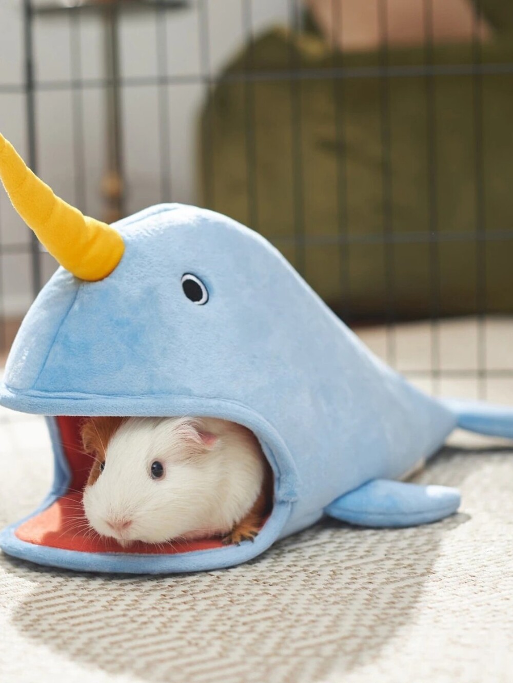 Blue Narwhal Small Pet Plush Hideaway - Cozy Guinea Pig Bed